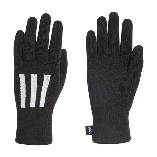 Black Adidas Three Stripes Conductive Gloves, designed for cold weather and touchscreen use, featuring the iconic three stripes.