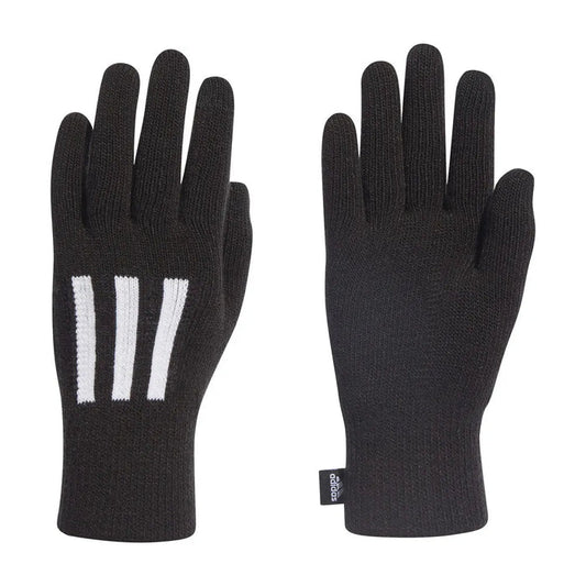 Black Adidas Three Stripes Conductive Gloves, designed for cold weather and touchscreen use, featuring the iconic three stripes.