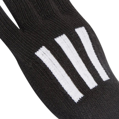 Black Adidas Three Stripes Conductive Gloves showing the textured fabric and branding on the wrist area.