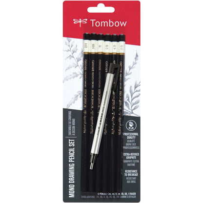 Tombow - MONO Drawing Pencils 6/Pkg & Eraser Set - 2H, HB, B, 2B, 4B & 6B
