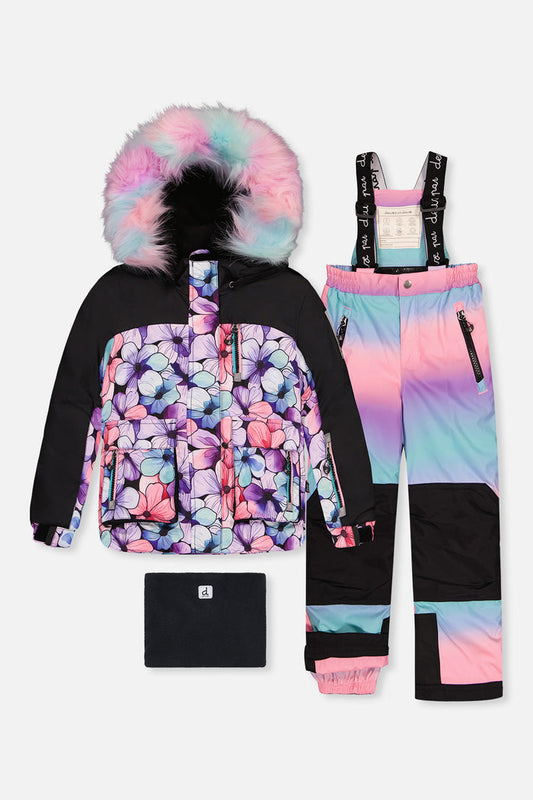 Two Piece Play Snowsuit Purple Floral Print With Gradient Pants-0