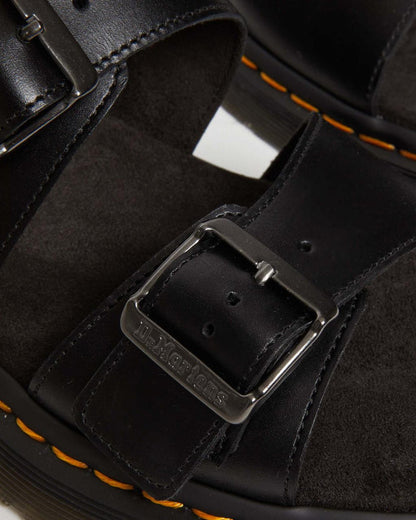 Unisex Josef Analine Leather Buckle Slide Sandals Black Analine