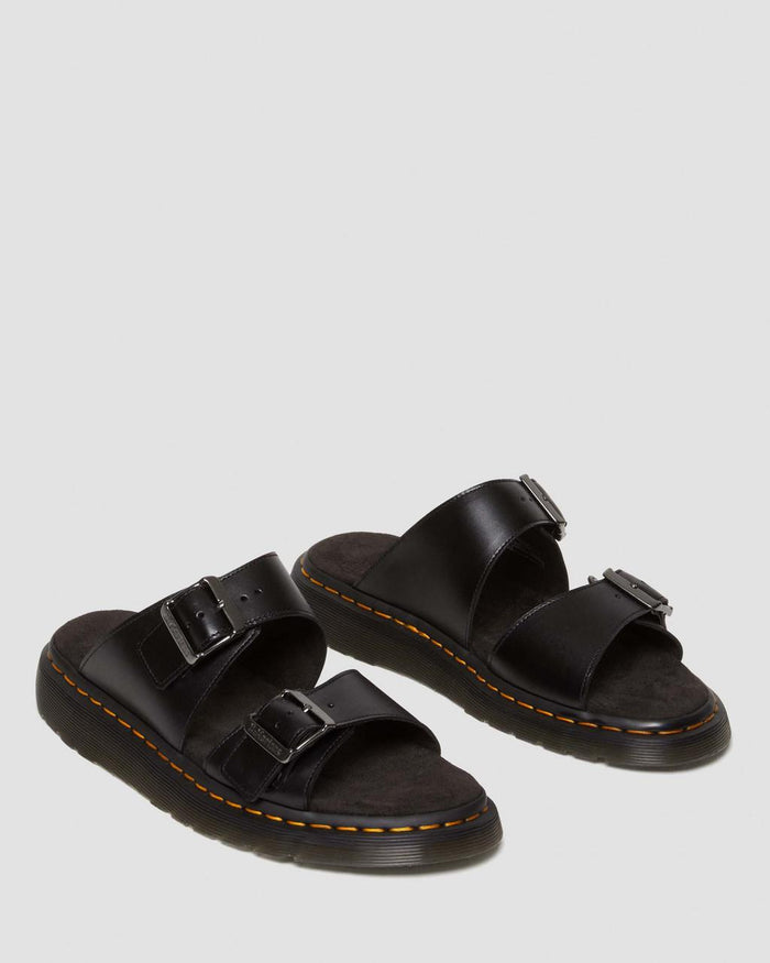 Unisex Josef Analine Leather Buckle Slide Sandals Black Analine
