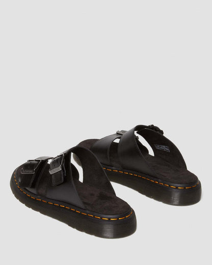 Unisex Josef Analine Leather Buckle Slide Sandals Black Analine