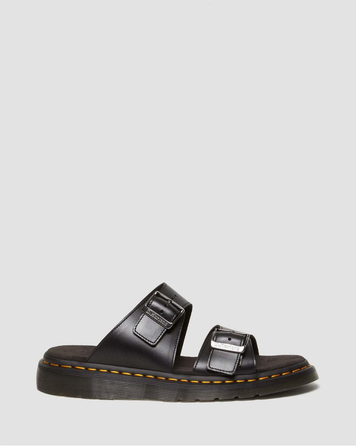 Unisex Josef Analine Leather Buckle Slide Sandals Black Analine