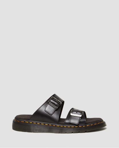 Unisex Josef Analine Leather Buckle Slide Sandals Black Analine