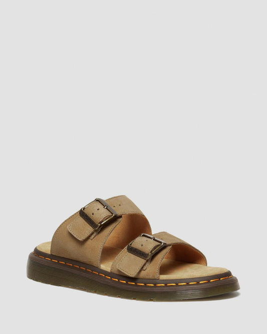 Unisex Josef Nubuck Leather Buckle Slide Sandals Savannah Tan Tumbled Nubuck