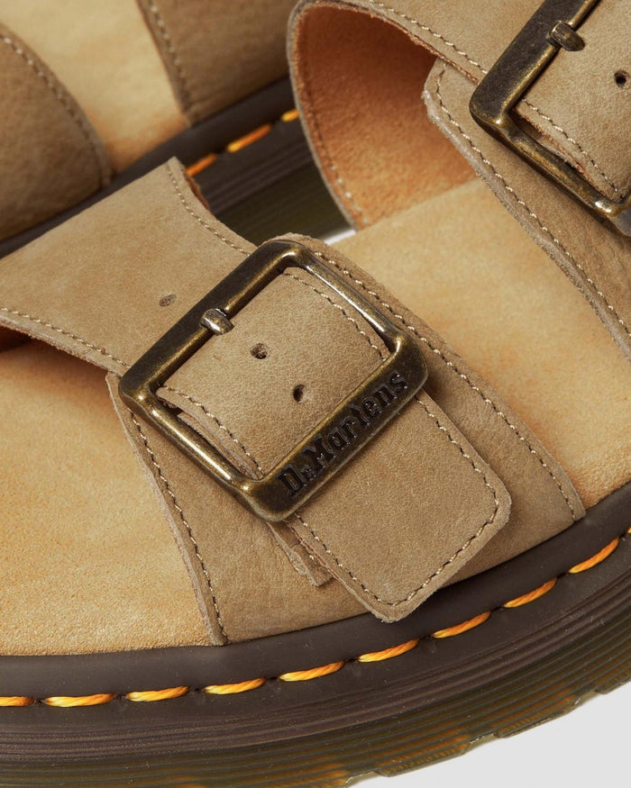 Unisex Josef Nubuck Leather Buckle Slide Sandals Savannah Tan Tumbled Nubuck