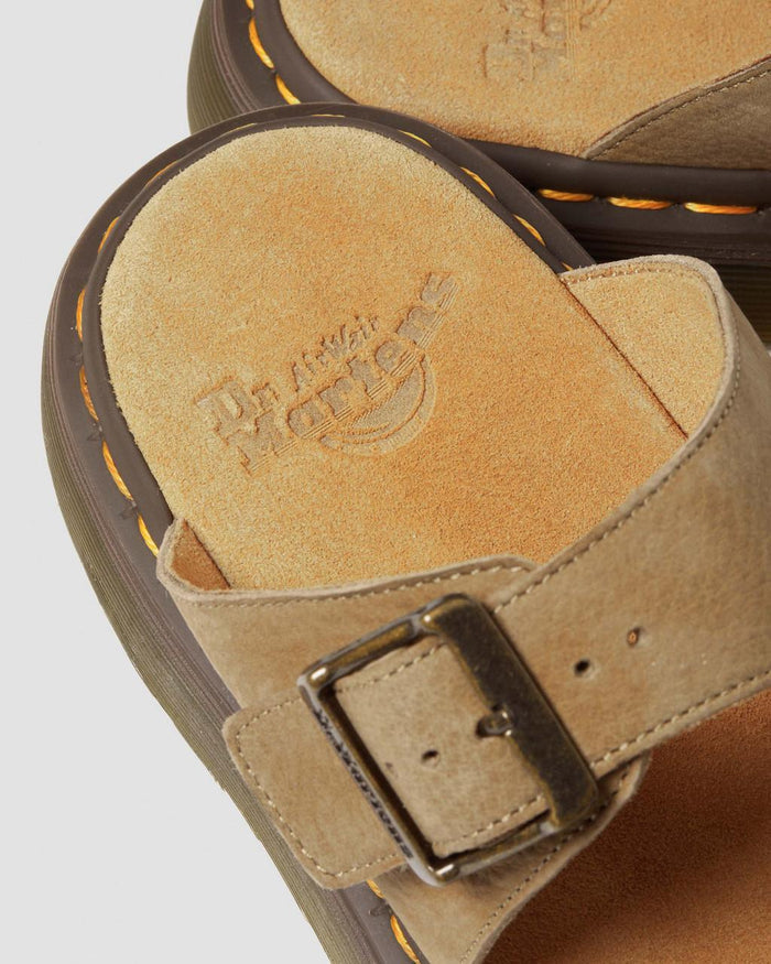 Unisex Josef Nubuck Leather Buckle Slide Sandals Savannah Tan Tumbled Nubuck
