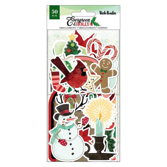 Vicki Boutin - Ephemera Cardstock Die-Cuts - Icons - Evergreen & Holly. Put the perfect finishing touch onto your projects with die cut embellishments. This package contains Vicki Boutin Evergreen & Holly Ephemera Cardstock Die-Cuts - Icons, 50 pieces. Available at Embellish Away located in Bowmanville Ontario Canada.