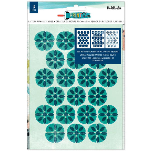 Vicki Boutin - Stencils - 3/Pkg Offset - Print Shop - Pattern Maker. Available at Embellish Away located in Bowmanville Ontario Canada.