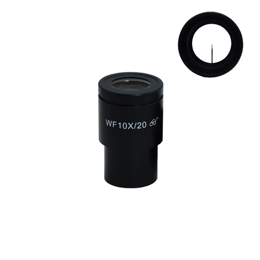 WF 10X Widefield Microscope Eyepiece with Pointer, High Eyepoint, 30mm (One), SKU BM03022251, three quarter front view