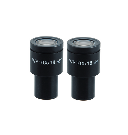 WF 10X Widefield Microscope Eyepieces, High Eyepoint, 23.2mm, FOV 18mm (Pair), SKU BM03012211, three quarter front view