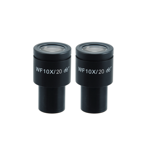 WF 10X Widefield Microscope Eyepieces, High Eyepoint, 23.2mm, FOV 20mm (Pair), SKU BM03012212, three quarter front view