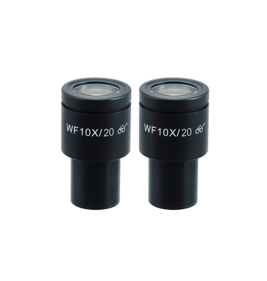 WF 10X Widefield Microscope Eyepieces, High Eyepoint, 23.2mm, FOV 20mm (Pair), SKU BM03012212, three quarter front view