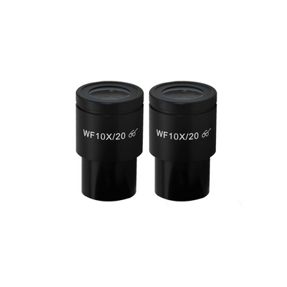 WF 10X Widefield Microscope Eyepieces, High Eyepoint, 23.2mm, FOV 20mm (Pair), SKU BM03032211, three quarter front view