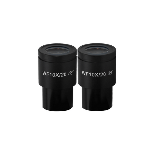 WF 10X Widefield Microscope Eyepieces, High Eyepoint, 30mm, FOV 20mm (Pair), SKU BM03022211, three quarter front view