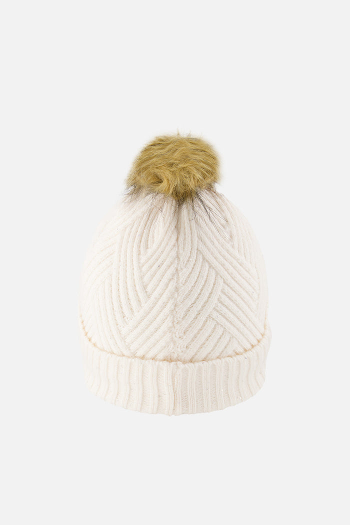 Winter Knit Hat With Pompom Off-White-2