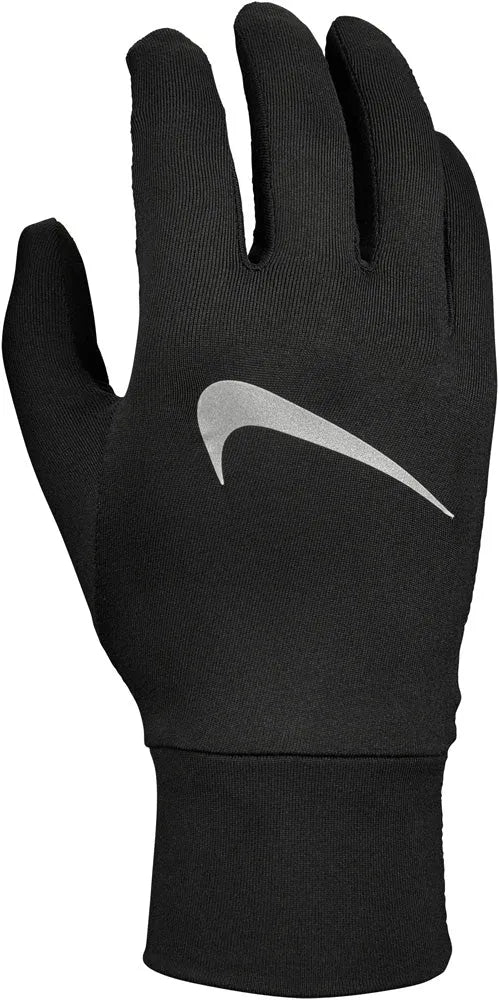 Black Nike Women's Accelerate Running Gloves 2.0, close-up of sleek athletic gloves designed for running.