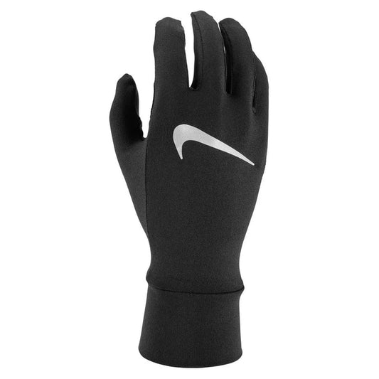 Nike women's black fleece running gloves, close-up showing soft material and grip details for cold-weather workouts.