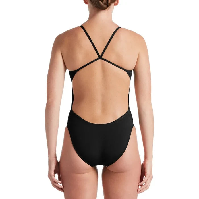 Nike womens black Hydrastrong solid cut-out one-piece swimsuit with sleek design and sporty style, perfect for swimming and beachwear.