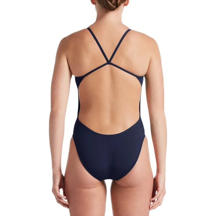 Nike women's Hydrastrong solid blue cut-out one-piece swimsuit, featuring a sleek design and supportive fit.