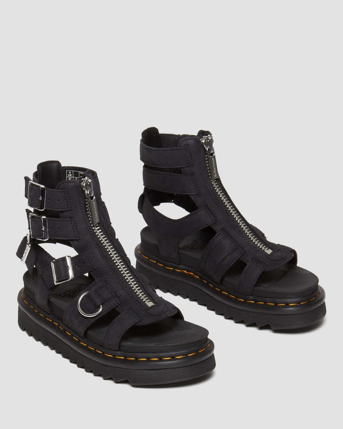 Women's Olson Tumbled Nubuck Leather Gladiator Zip Sandals Charcoal Grey Tumbled Nubuck