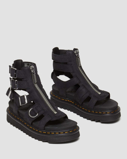 Women's Olson Tumbled Nubuck Leather Gladiator Zip Sandals Charcoal Grey Tumbled Nubuck