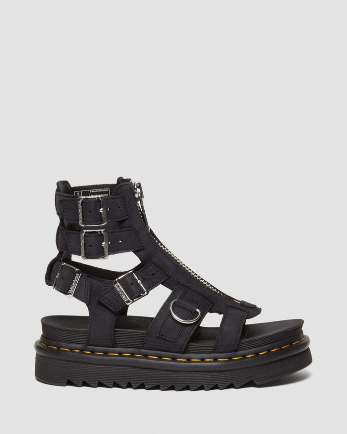 Women's Olson Tumbled Nubuck Leather Gladiator Zip Sandals Charcoal Grey Tumbled Nubuck