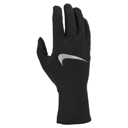 Nike Women's Sphere 4.0 Running Gloves in black, close-up of sleek, fitted design with Nike logo for athletic warmth and comfort.